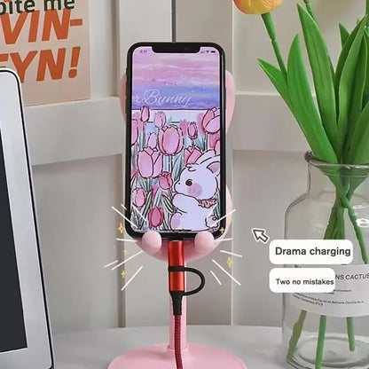 Cell Phone Stand,Angle Height Adjustable Bunny Phone Stand for Desk,Cute Rabbit Phone Holder Stand for Desk Mobile