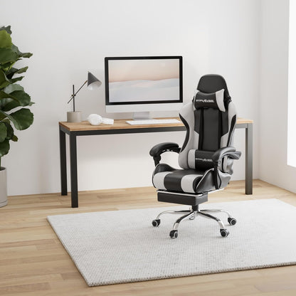 GTPLAYER Gaming Chair, Computer Chair with Footrest and Lumbar Support, Height Adjustable Game Chair with 360°-Swivel Seat and Headrest and for Office or Gaming (White)