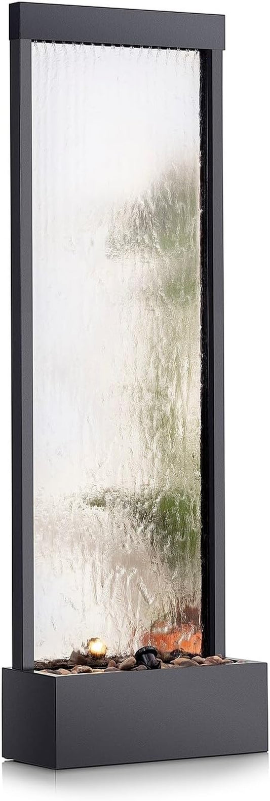 Alpine Corporation Mirror Waterfall Fountain with Stones and Lights - Zen Indoor/Outdoor Decor for Office, Living Room, Patio, Entryway - 72 Inches