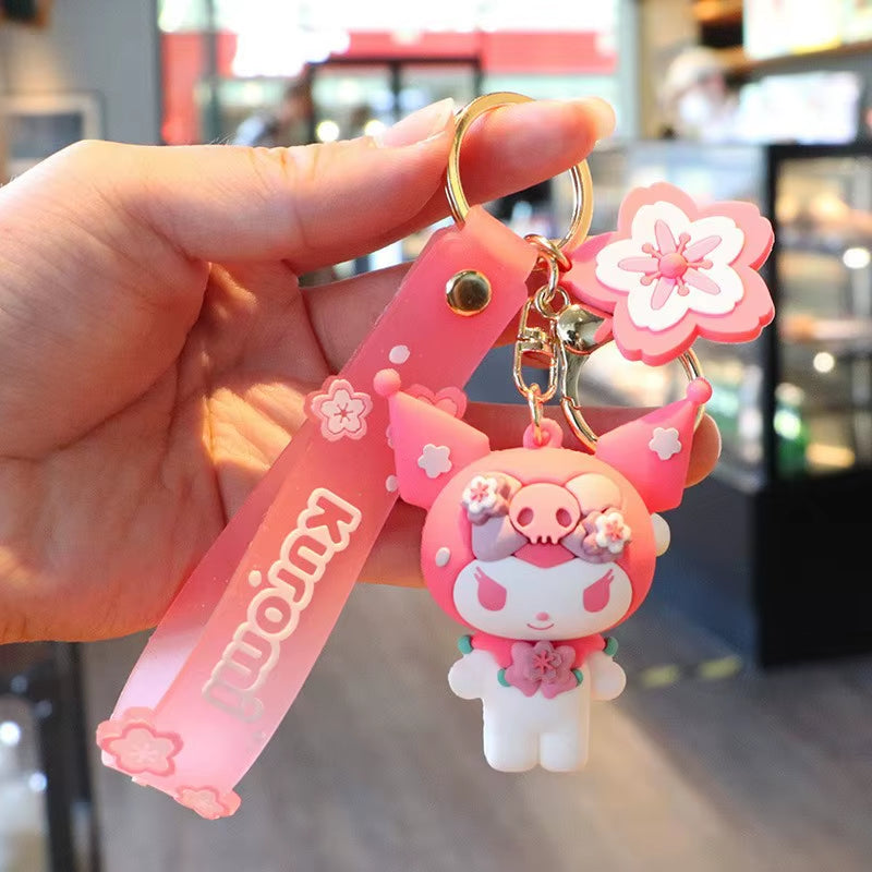 Sakura Sanrio Figurine Keychain Pink Hello Kitty Melody Kuromi Model PVC Toys Kt Cat Collectible Brinquedos Figure Key Ring Toy