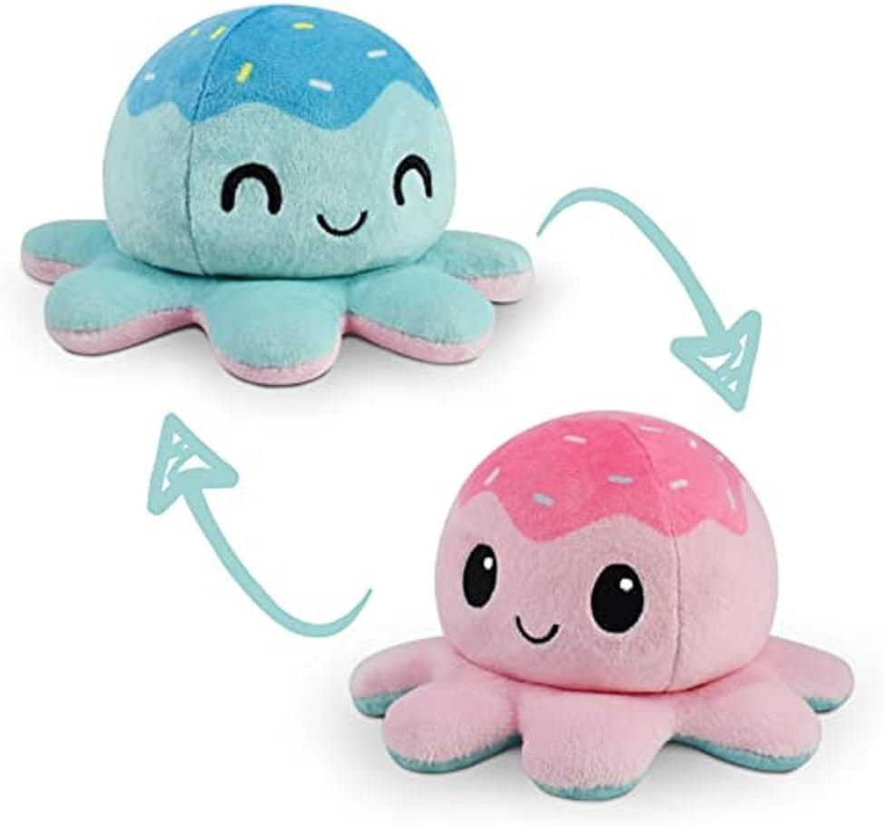 Teeturtle - the Original Reversible Octopus Plushie - Glow in the Dark - Cute Sensory Fidget Stuffed Animals That Show Your Mood