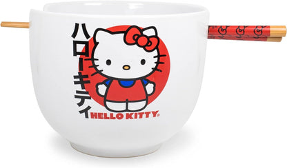 Silver Buffalo Sanrio Hello Kitty Strawberry Milk Japanese Character Ceramic Ramen Noodle Rice Bowl with Chopsticks, Microwave Safe, Pink, 20 Ounces