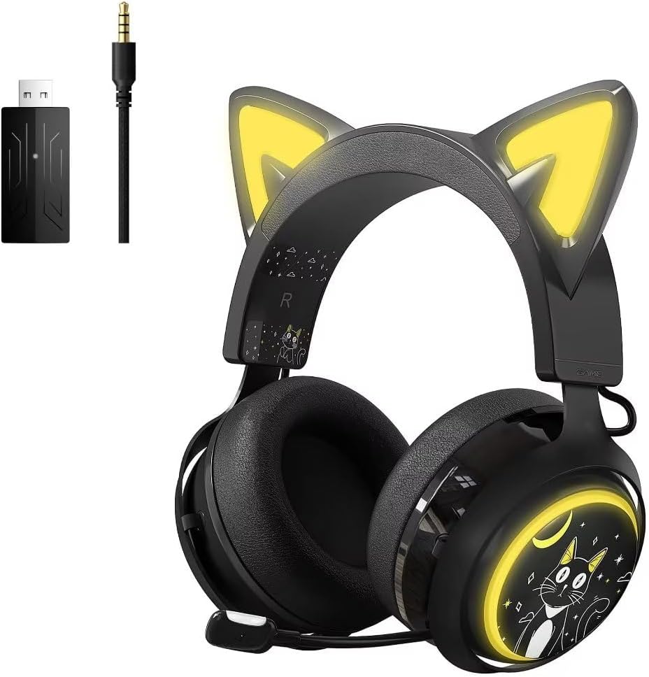 SOMIC Cat Ear Headphones, 2.4G/Bluetooth Wireless Gaming Headset for PS5, PS4, PC with RGB Lights and Retractable Mic, 10Hrs Playtime, 7.1 Surround Sound for Laptop, Smartphone-Gs510 Pro - Pink