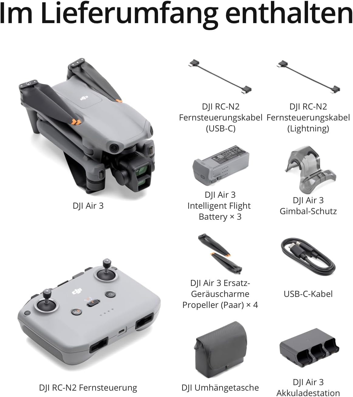 DJI Air 3 Fly More Combo with RC-N2 Remote Controller, Drone with Camera 4K, Dual Primary Cameras, 3 Batteries for Extended Flight Time, 48MP Photo, Camera Drone for Adults, FAA Remote ID Compliant