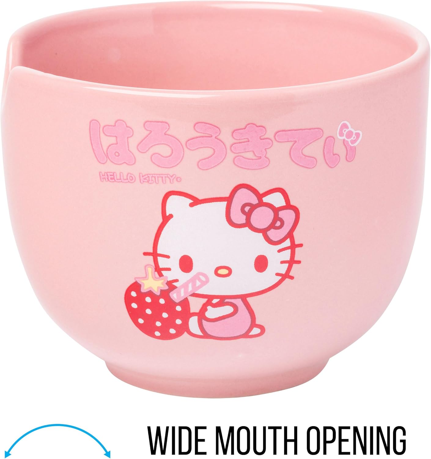 Silver Buffalo Sanrio Hello Kitty Strawberry Milk Japanese Character Ceramic Ramen Noodle Rice Bowl with Chopsticks, Microwave Safe, Pink, 20 Ounces