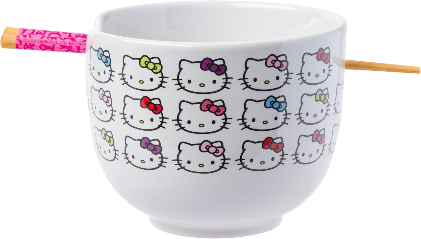 Silver Buffalo Sanrio Hello Kitty Strawberry Milk Japanese Character Ceramic Ramen Noodle Rice Bowl with Chopsticks, Microwave Safe, Pink, 20 Ounces