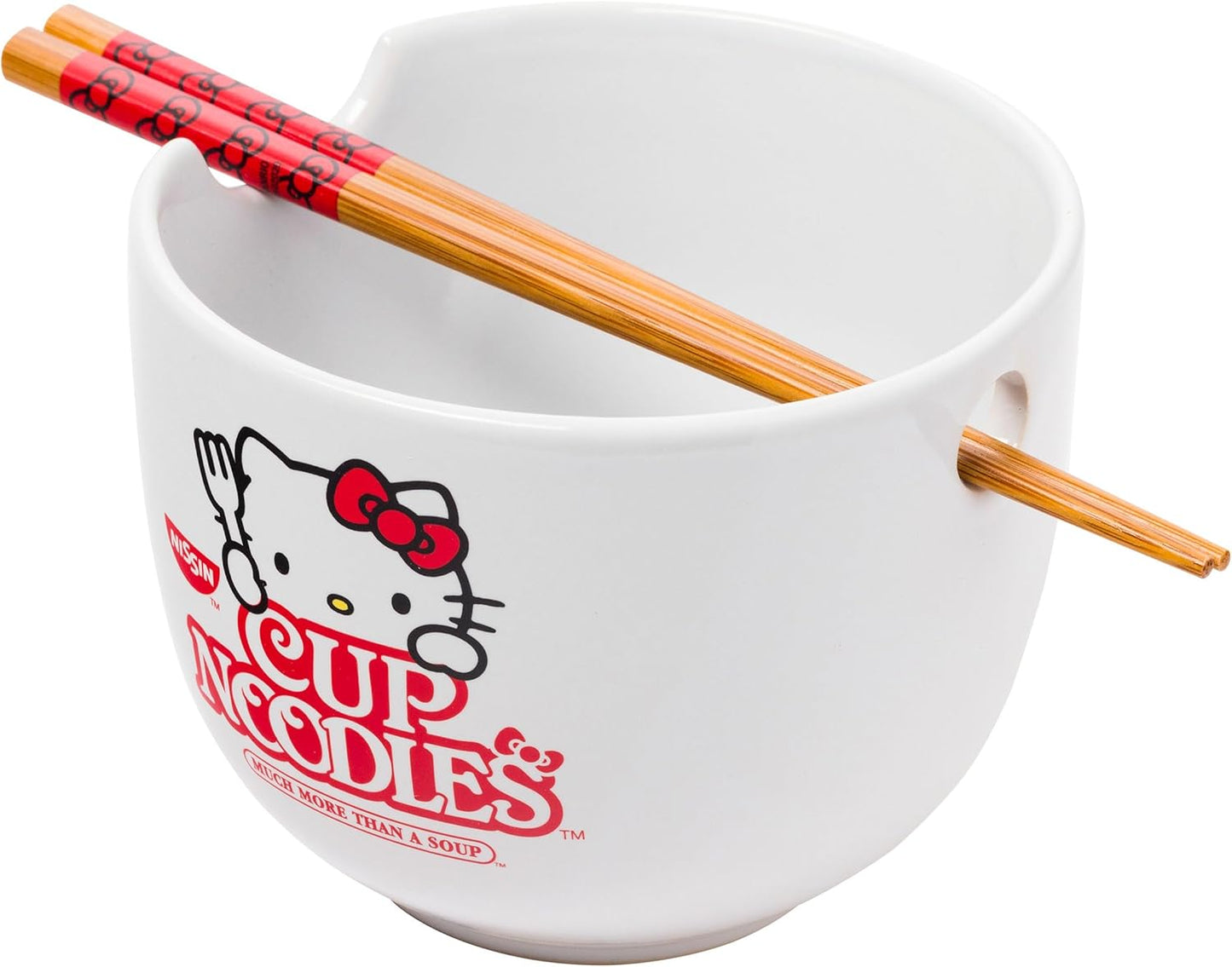 Silver Buffalo Sanrio Hello Kitty Strawberry Milk Japanese Character Ceramic Ramen Noodle Rice Bowl with Chopsticks, Microwave Safe, Pink, 20 Ounces