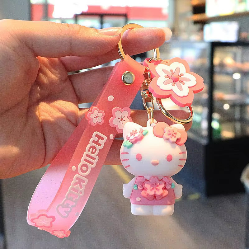 Sakura Sanrio Figurine Keychain Pink Hello Kitty Melody Kuromi Model PVC Toys Kt Cat Collectible Brinquedos Figure Key Ring Toy