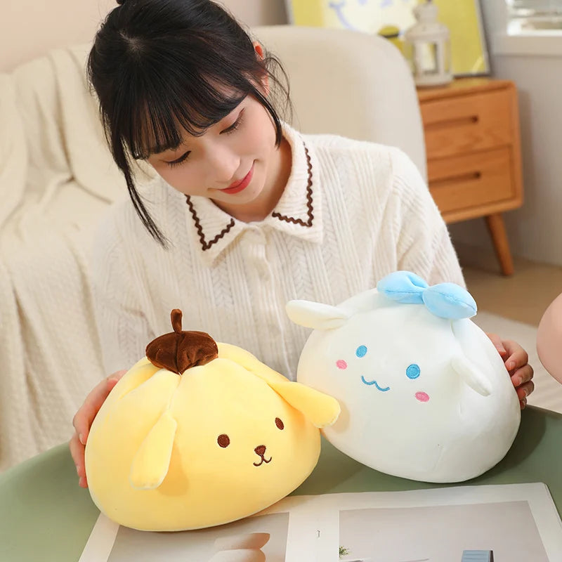 Sanrio Series Plush Toys Kawaii Round Cinnamoroll Pom Pom Purin Plush Pillow Cute Chubby Sofa Cushion Soft Sleeping Pillow Gifts