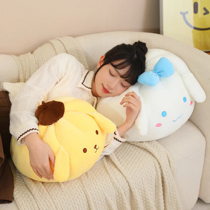 Sanrio Series Plush Toys Kawaii Round Cinnamoroll Pom Pom Purin Plush Pillow Cute Chubby Sofa Cushion Soft Sleeping Pillow Gifts