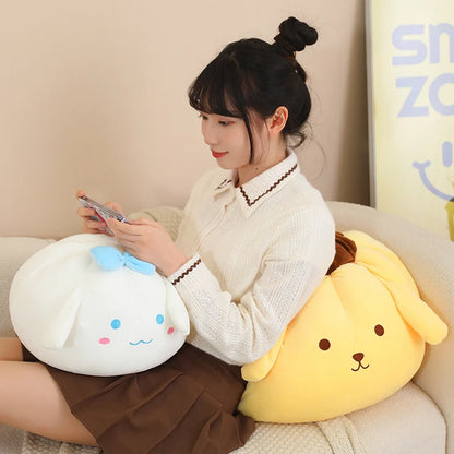 Sanrio Series Plush Toys Kawaii Round Cinnamoroll Pom Pom Purin Plush Pillow Cute Chubby Sofa Cushion Soft Sleeping Pillow Gifts