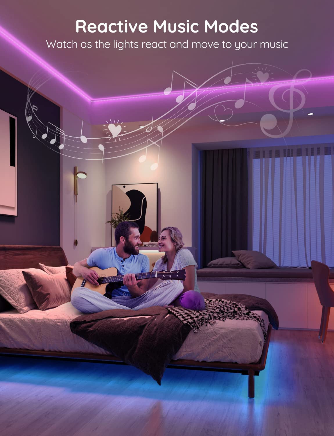 Smart Wifi LED Strip Lights, 50Ft RGB Led Strip Lighting Work with Alexa and Google Assistant, Color Changing Light Strip, Music Sync, LED Lights for Bedroom, Party, New Year, Easy to Install