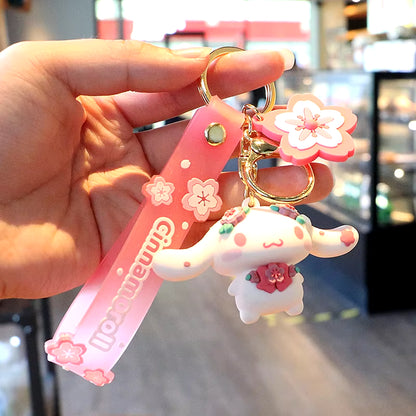 Sakura Sanrio Figurine Keychain Pink Hello Kitty Melody Kuromi Model PVC Toys Kt Cat Collectible Brinquedos Figure Key Ring Toy